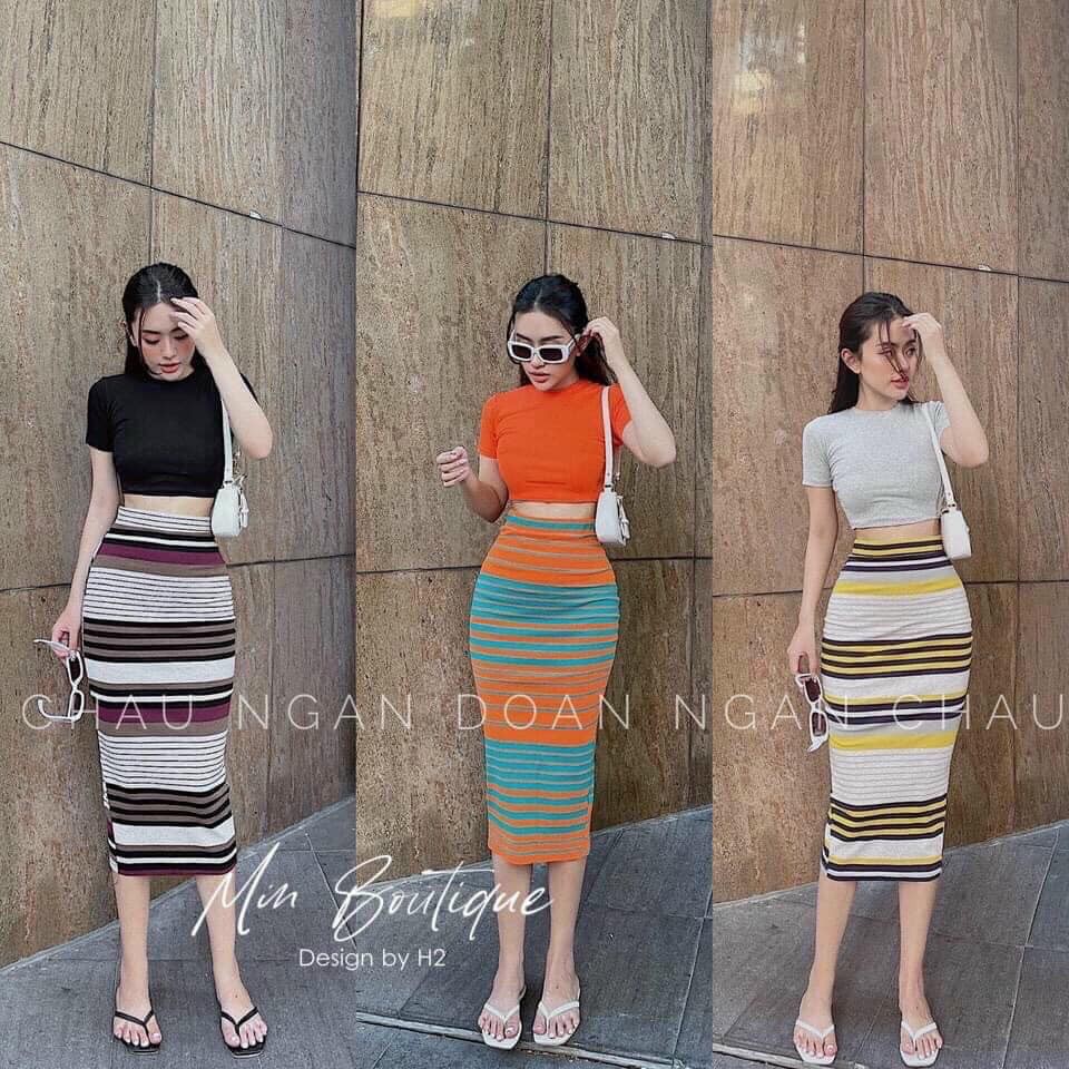 Sét áo crotop ,chân váy bút chì kẻ hot hit(kèm ảnh thật,video)