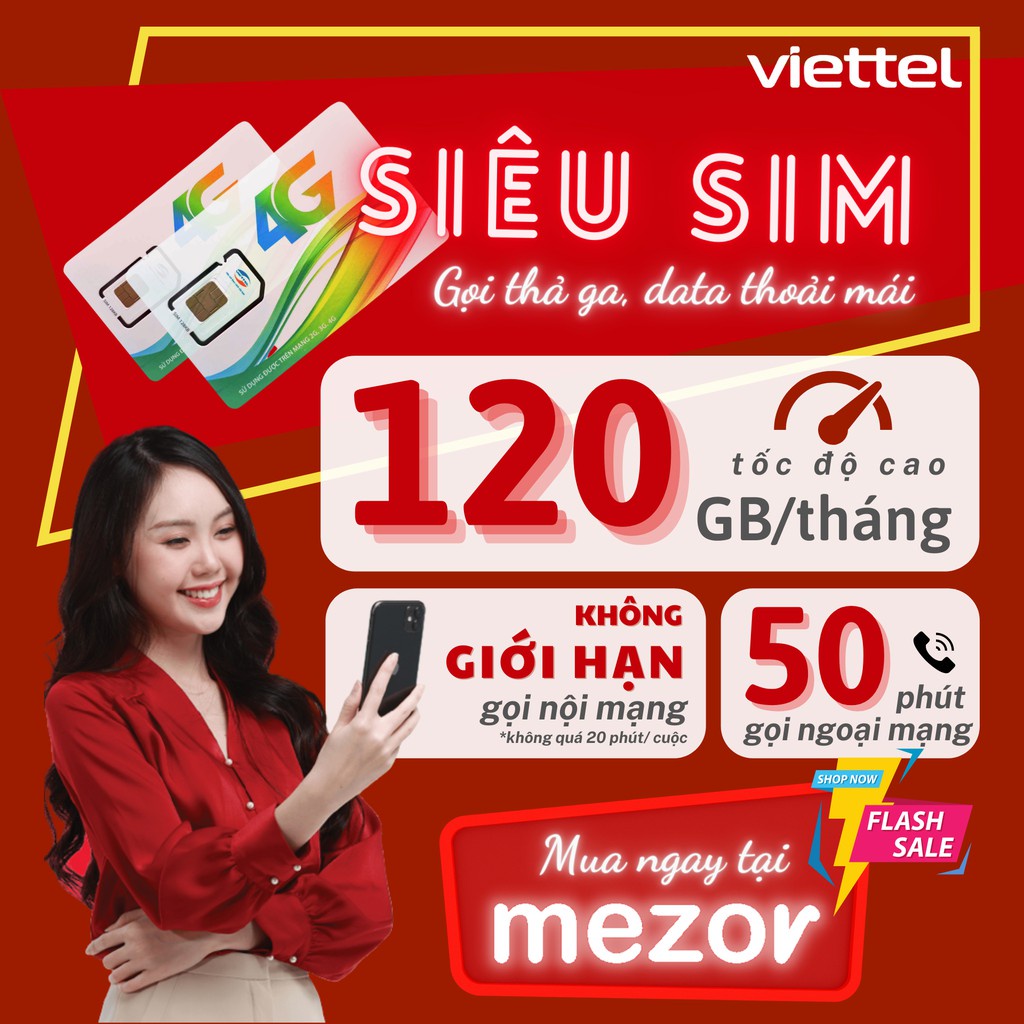 Sim V120 - 4GB/Ngày VIETTEL 4G - Hàng Chính Hãng