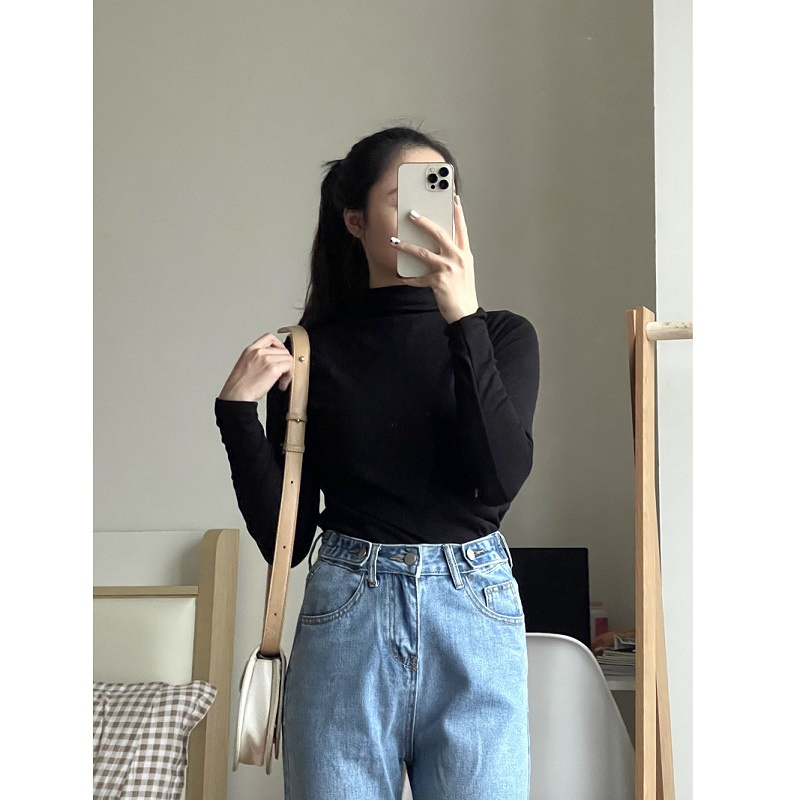 Áo giữ nhiệt len tăm lót lông cổ 3 phân màu trơn Blue Clothes