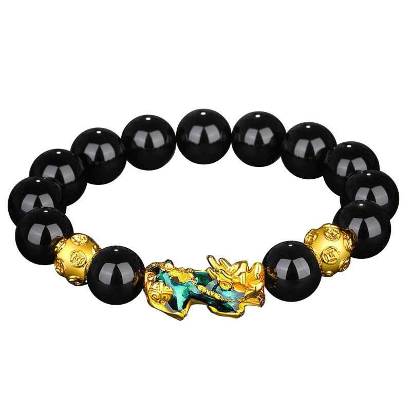 Vòng Tay Chuỗi Hạt Đá Obsidian Hình Rồng May Mắn Cho Nam Và Nữ