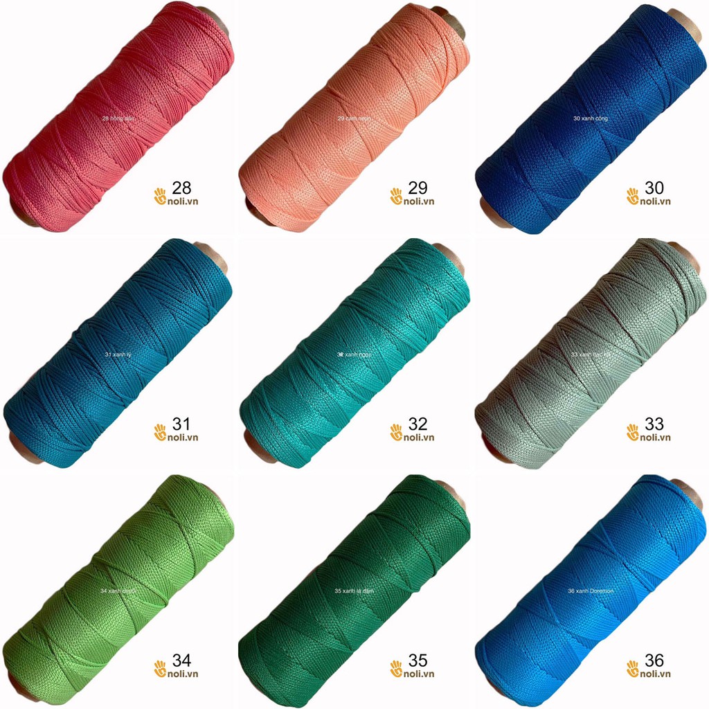 Sợi dệt trơn 2mm Craft yarn VN chuyên móc túi xách, ví, mũ nón lên dáng đẹp, màu sắc vintage 175g (Mã 21 đến 66)