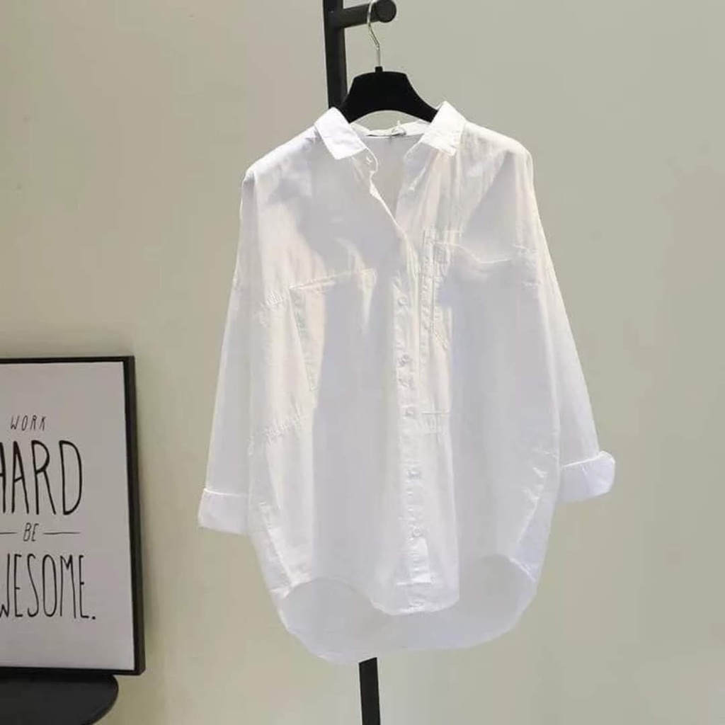 Áo sơ mi nữ trắng dài tay hai túi siu xinhh phong cách ulzzang Freesize