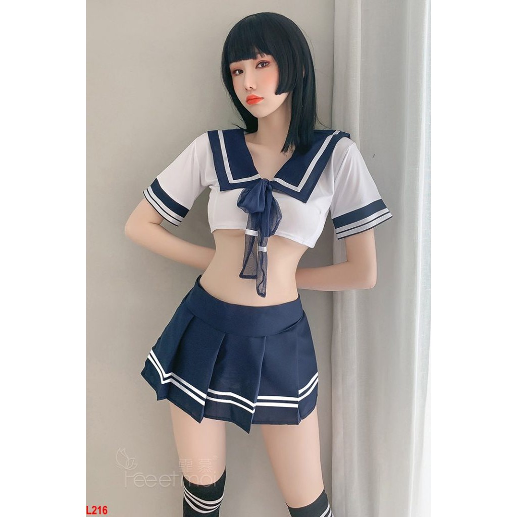 Set ( áo + chân váy + cà vạt ren ) đồ ngủ học sinh - quần áo 3 món phong cách cosplay nữ sinh quyến rũ  - Mbra94