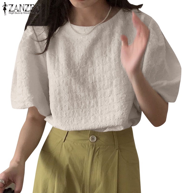 Áo kiểu ZANZEA tay lửng phồng co giãn thời trang Hàn Quốc dành cho nữ