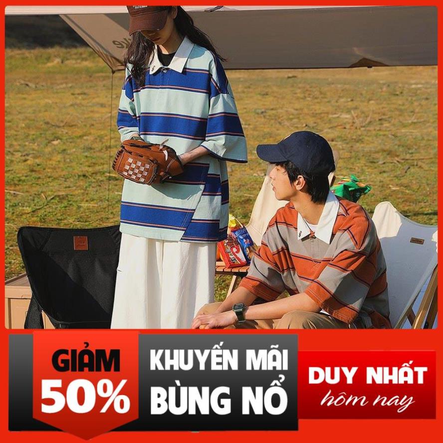 SALE Áo thun POLO nam nữ tay lỡ - áo phông kẻ phối màu có cổ phông form rộng freesize unisex mặc đi học, cặp, nhóm