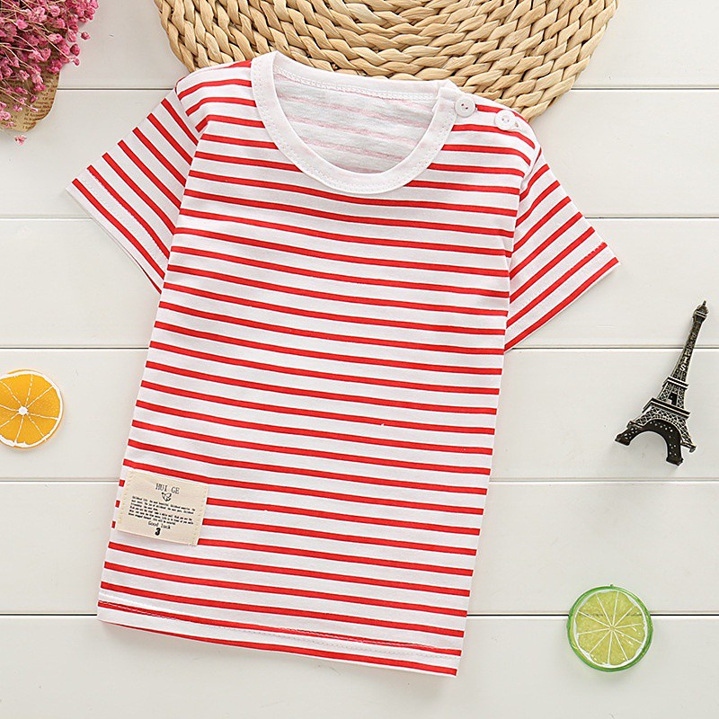 Áo thun tay ngắn cổ tròn chất liệu cotton thoáng khí thấm hút mồ hôi phong cách Hàn Quốc dành cho bé