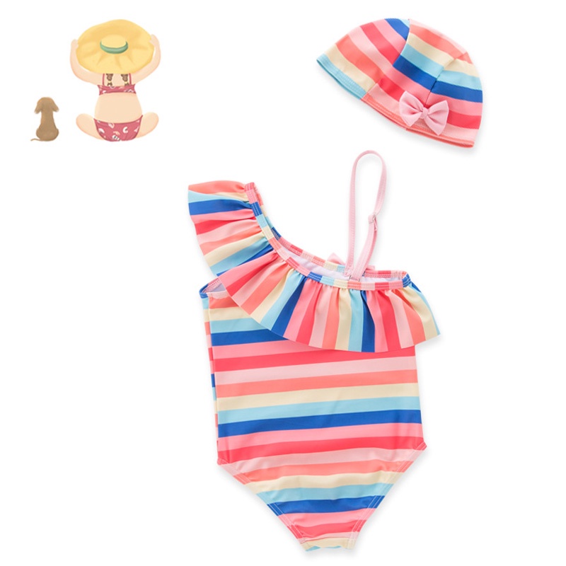 - Đồ bơi một mảnh kẻ sọc màu cầu vồng cho bé gái - NINEDRA