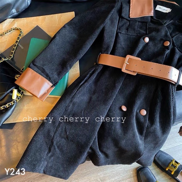 Váy nhung tăm phối da Y243