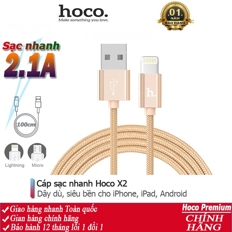 Cáp sạc nhanh Hoco X2 dây dù siêu bền 2.4A, dây dài 1m