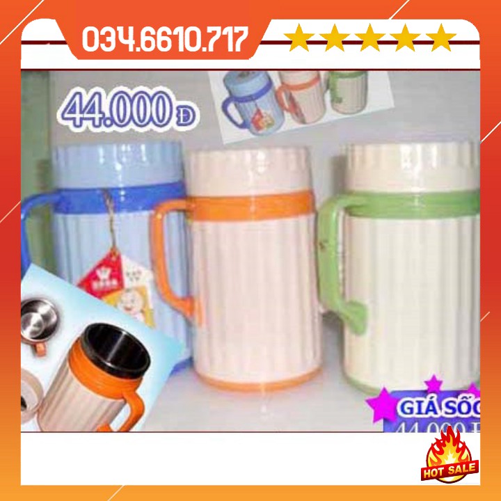 Ca giữ nhiệt 550ml thiết kế tay cầm tiện lợi - Ca cháo kẻ giữ nhiệt Việt Nhật
