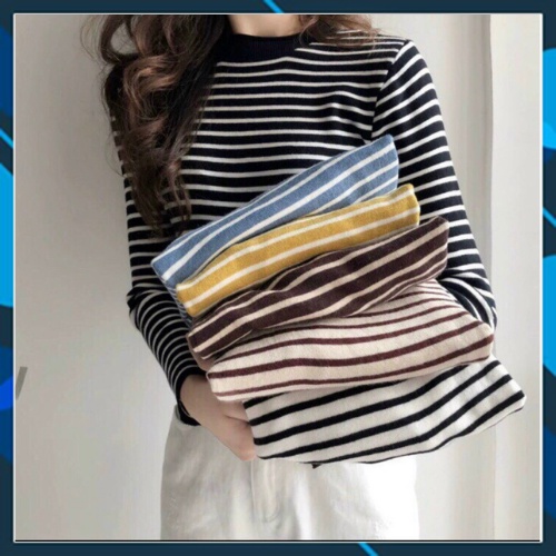Áo len dệt kim tay dài cổ 3 phân kẻ ngang ulzzang kiểu Hàn Quốc | BigBuy360 - bigbuy360.vn
