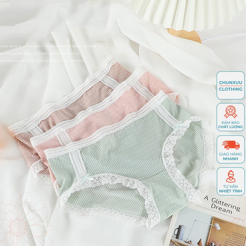 Quần lót nữ cotton Chunxuu chấm bi tông màu pastel kết hợp đường ren ngọt ngào nữ tính - QC35