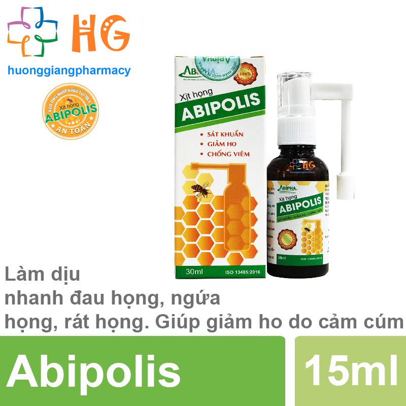 Abipolis - Làm dịu nhanh đau họng, ngứa họng, rát họng. Giúp giảm ho do cảm cúm (Lọ 15ml)