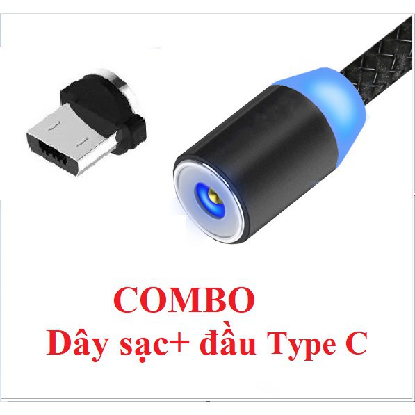 Dây Sạc Nhanh 2A Android - Dây Sạc Nam Châm 3 Đầu Xoay 360 Độ Dây Dù Có LED cao cấp