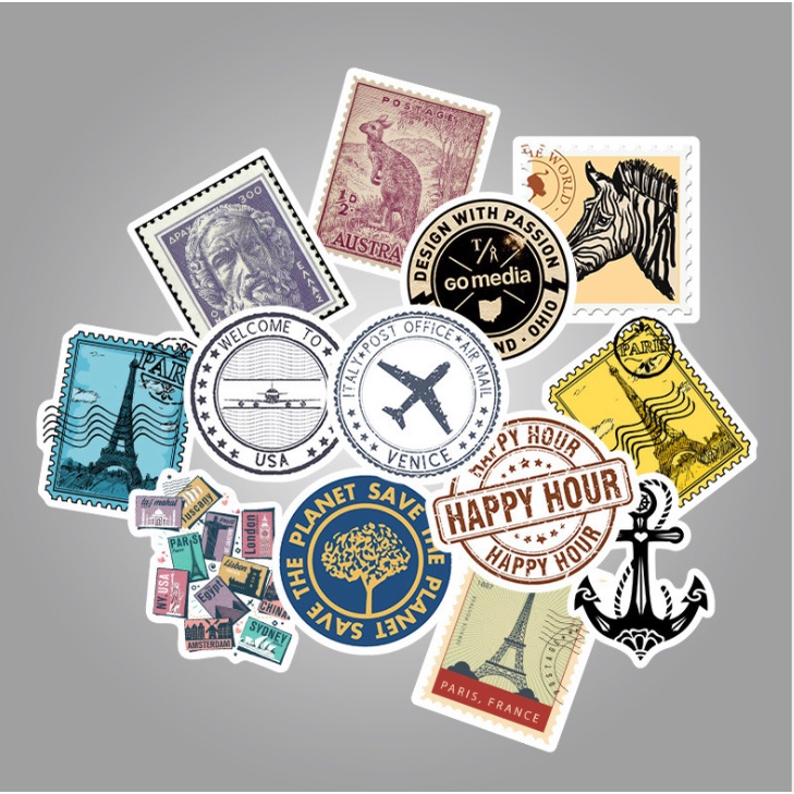 Sticker TEM VINTAGE nhựa PVC không thấm nước, dán nón bảo hiểm, laptop, điện thoại, Vali, xe