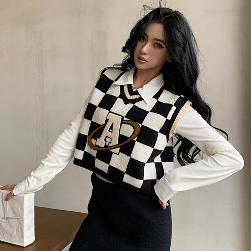 Áo len không tay cổ chữ V thời trang dành cho nữ