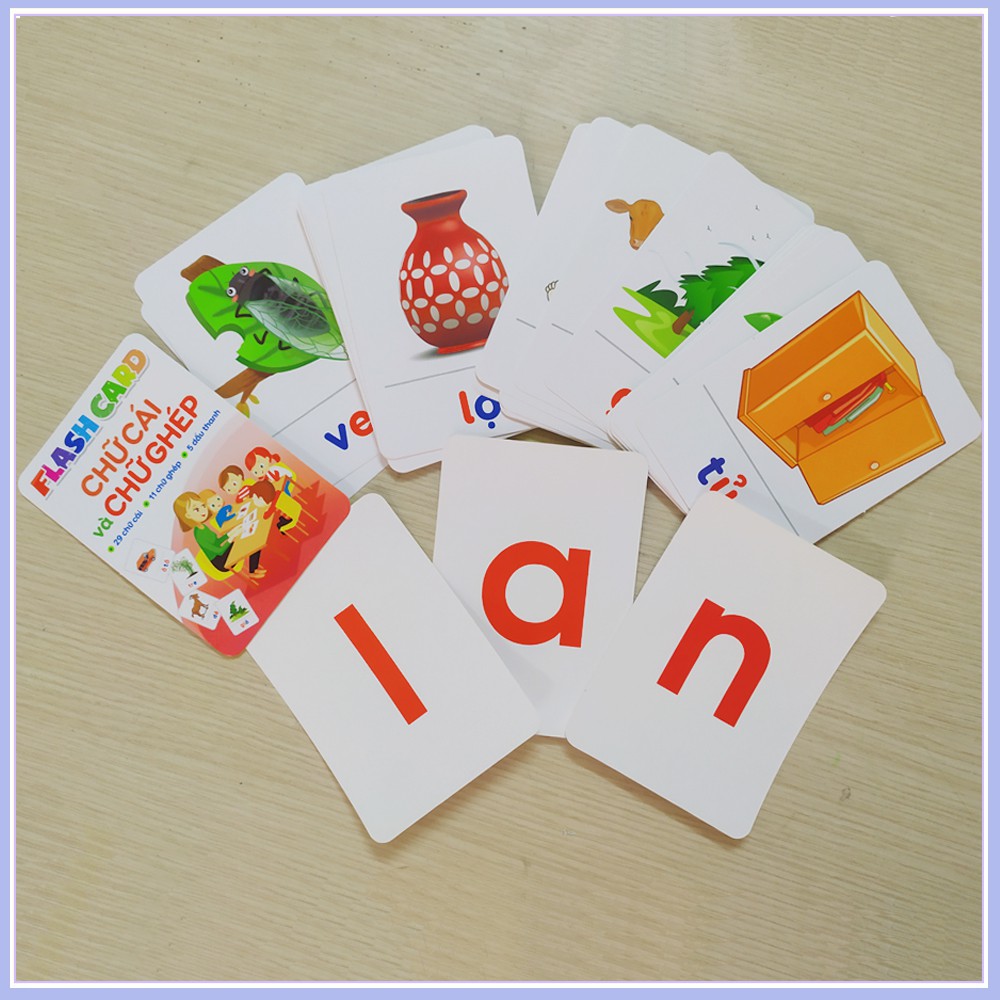 Bộ 42 thẻ học Flash Card chữ cái và chữ ghép cho bé