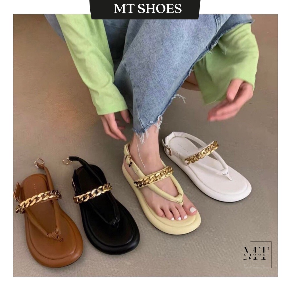 Giày Sandal nữ quai ống phối xích đế bọc cao 2f da mềm đẹp nhiều màu Hot Trend phong cách Ulzzang siêu xinh