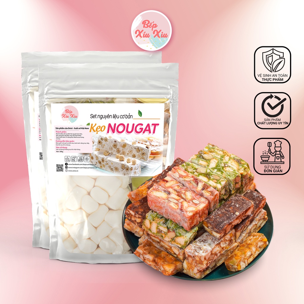 Set nguyên liệu kẹo nougat thượng hạng Bếp Xíu Xiu thành phẩm 60 viên