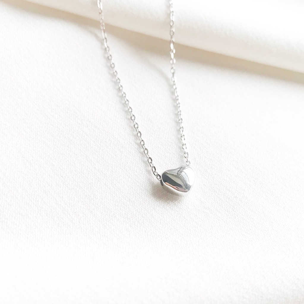 Dây Chuyền Bạc Blue Peach Tiny Heart WG DC004