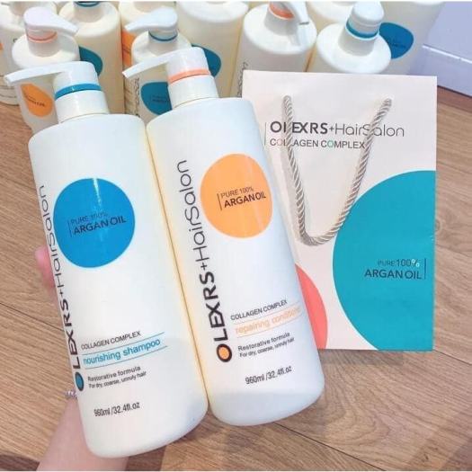 Cặp Dầu Gội Xả Olexrs Argan Oil Collagen 960ml Cho Tóc Khô Xơ Hư Tổn Tóc Gàu Ngăn Rụng Tóc. Hàng Chính Hãng