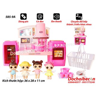 Bộ đồ chơi nhà bếp + Kèm 4 búp bê LOL - Dùng pin, có đèn, âm thanh 585-9A