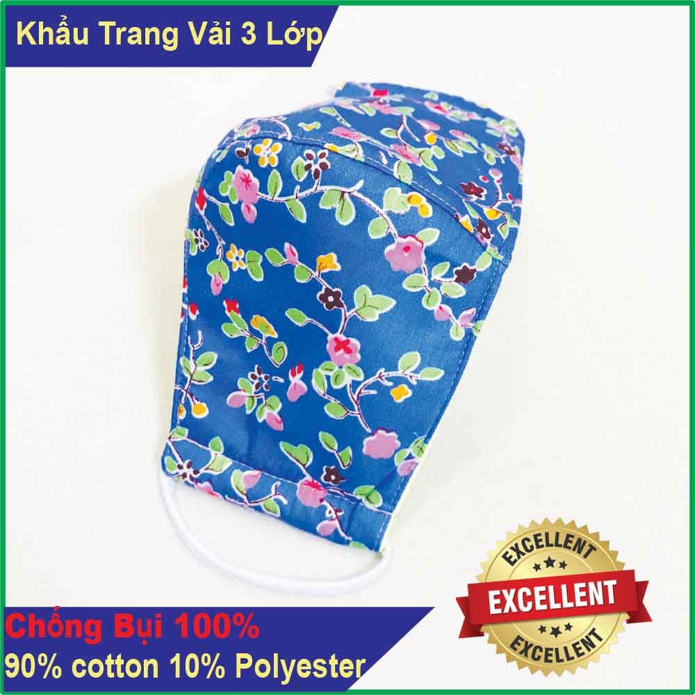Khẩu Trang Vải 3 lớp Họa Tiết Nử(Hoa Văn Xanh)