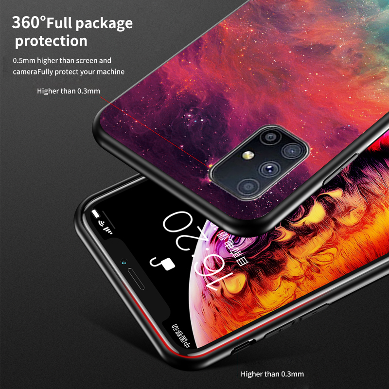 Ốp Điện Thoại Kính Cường Lực Khung Silicon Mềm Họa Tiết Bầu Trời Sao Cho Samsung Galaxy M31S M51