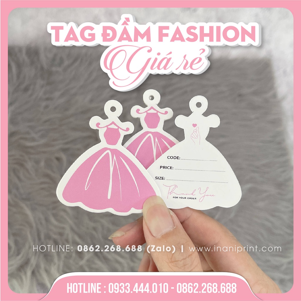 Tag Treo Quần Áo Hình Đầm, Thẻ Treo Hình Đầm Giá Rẻ - Kích thước 5.6x6.2cm - Cán Màng Mờ - MS : 070