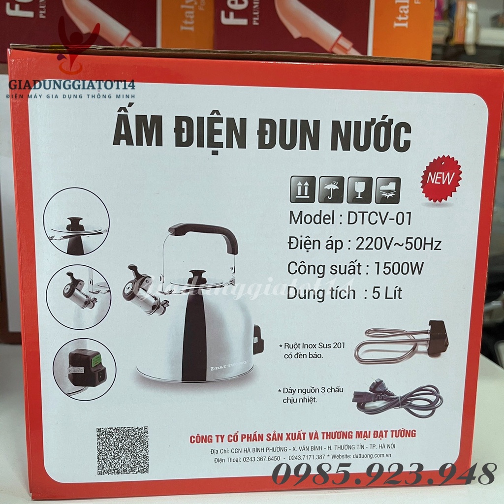 Ấm điện đun nước Đạt Tường DTCV-01 dung tích 5 Lít-Công suất 1500W- Có còi báo, tự ngắt khi nước sôi-Bảo hành 12 tháng