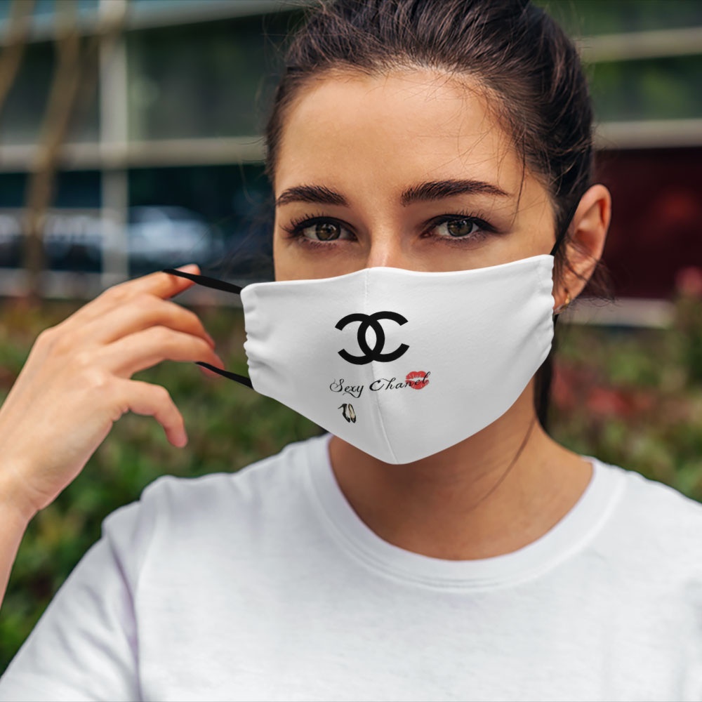 Khẩu trang vải kháng khuẩn C.h.a.n.e.l_595 CARTWELL chất liệu poly cotton 100% chống bụi in họa tiết 3d unisex