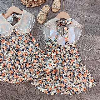 Váy bé gái cổ voan 3 lớp buộc dây lưng XHN300