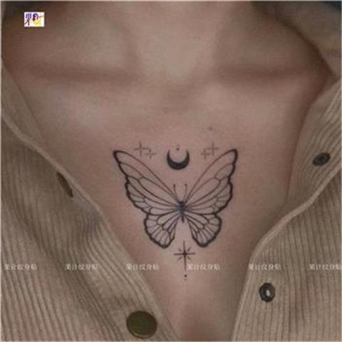 Hình Xăm Dán Tạm Thời Chống Thấm Nước Hình Bướm Và Ngôi Sao Màu Trắng Đen Quyến Rũ Cho Nữ