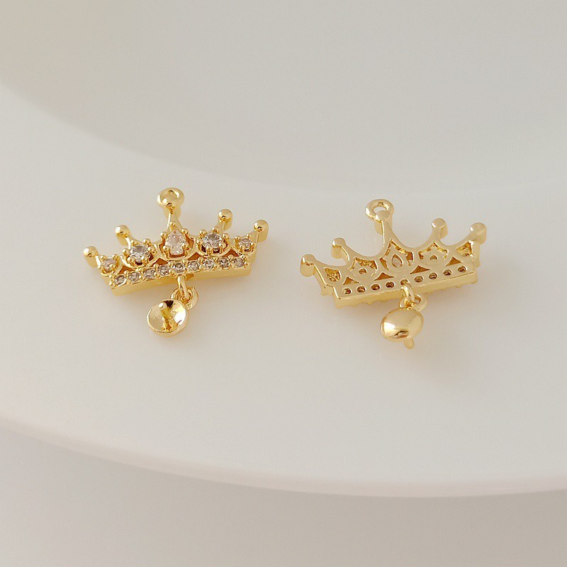 Mặt Vòng cổ Hình Vương Miện Bằng Đồng Mạ Vàng 14K Có Khay Đựng DIY