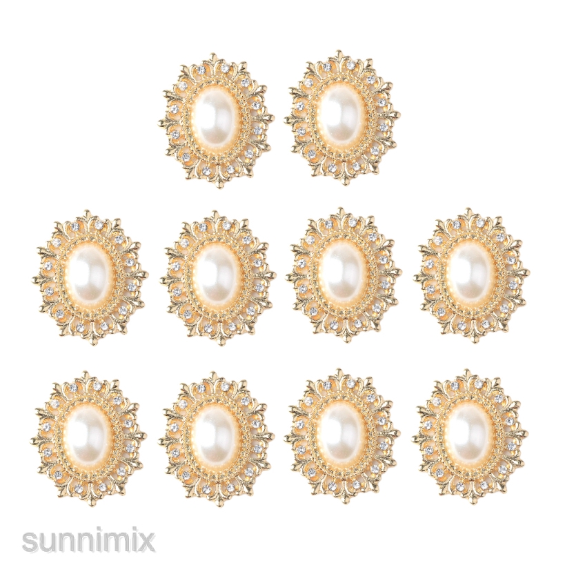 Bộ 10 Cái Nút Hợp Kim Đính Ngọc Trai Hình Oval