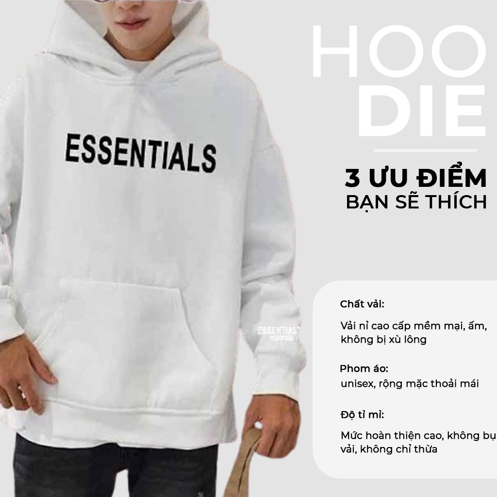 Áo Khoác Hoodie Essentials  Nam Nữ, Form Rộng Unisex Chất Nỉ Bông Dày Màu Xám HDAS 908