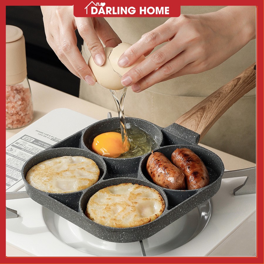 Chảo Chiên Trứng 4 Ngăn, Chống Dính Vân Đá Dùng Được Cho Bếp Từ Darling Home