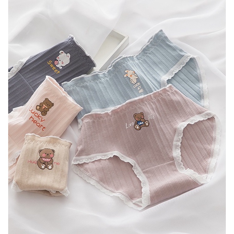 ❤️ Quần Lót Nữ ❤️ Quần Cotton Nữ Phối Viền Họa Tiết Hình Thỏ và Gấu 485 ❤️