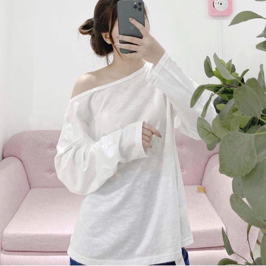 [Mã 11FASHIONSALE1 giảm 10K đơn 50K] Áo Thun Lệch Vai Dài tay Nữ Bigsize trắng đen mùa thu đông Bigzone | BigBuy360 - bigbuy360.vn