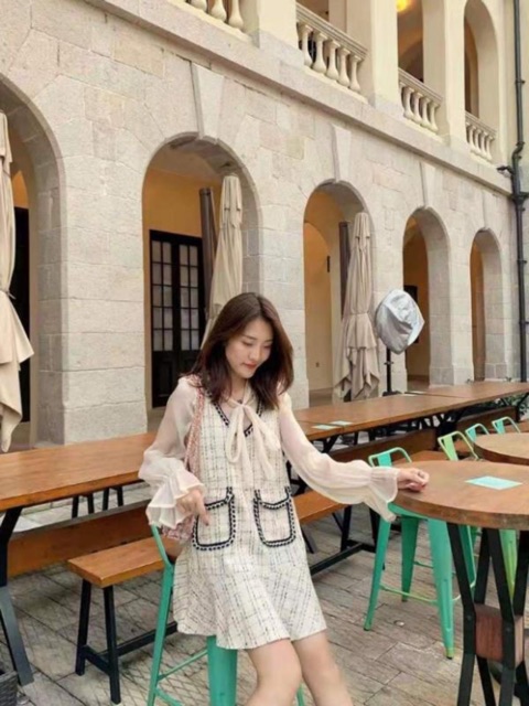 (Kèm ảnh thật) Set váy dạ + áo voan chiffon tiểu thư | BigBuy360 - bigbuy360.vn
