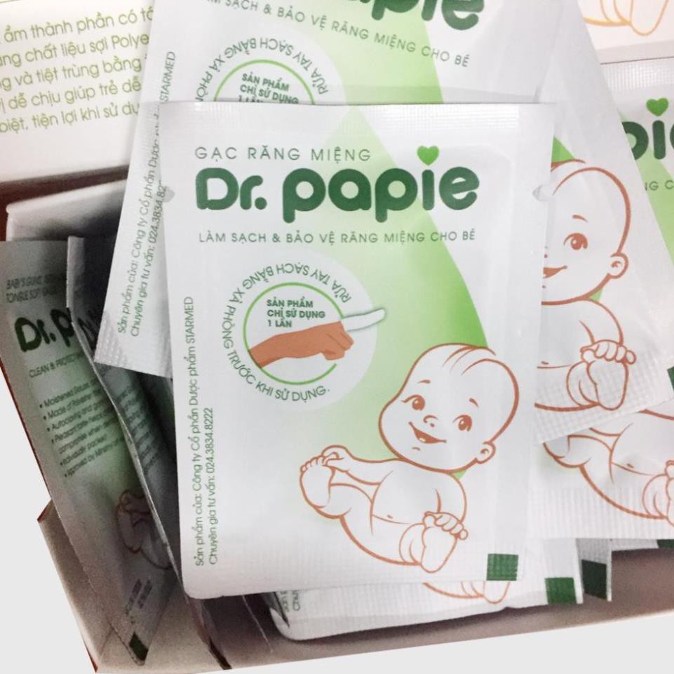 Gạc răng miệng Dr Papie [Hàng chính hãng] Gạc vệ sinh răng miệng cho bé, chống nấm miệng (Hộp 30 gói)