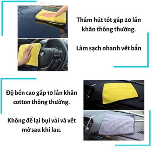 Khăn lau xe ô tô xe hơi đa năng, 2 lớp mềm mịn siêu thấm hút