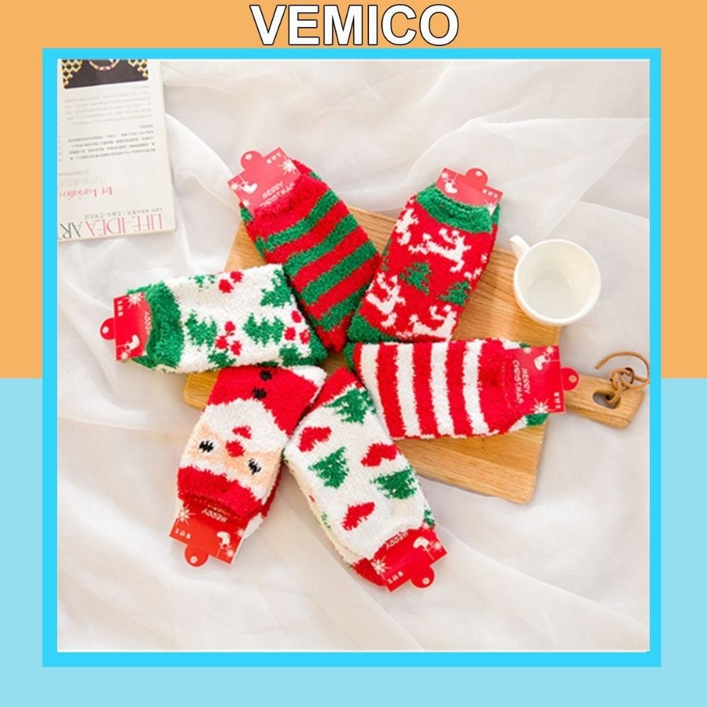 Tất cổ cao Vemico vớ len lông cừu họa tiết Noel giáng sinh vui nhộn phong cách Hàn Quốc TN135