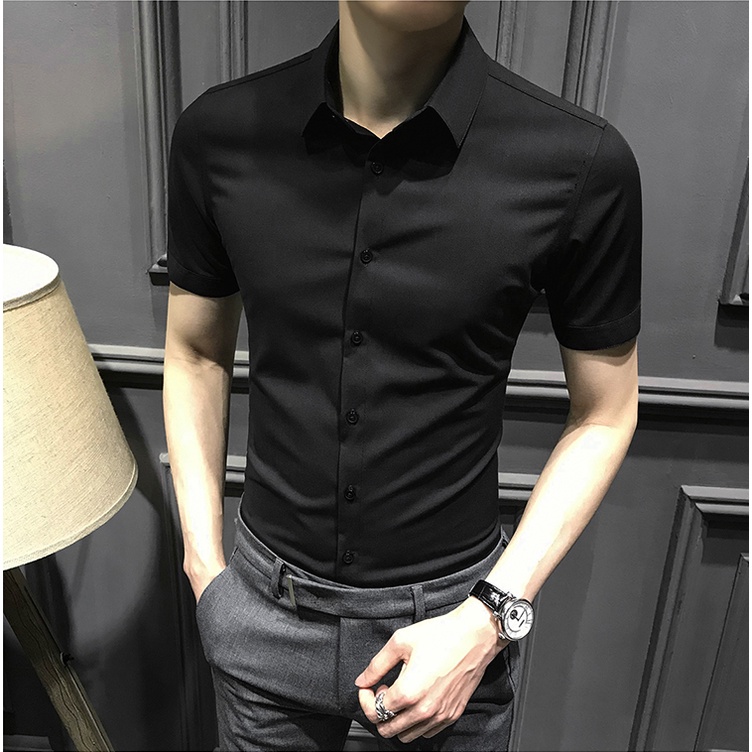 Áo sơ mi nam Cộc Tay Trắng dáng body Hàn Quốc không nhăn, so mi nam loại đẹp