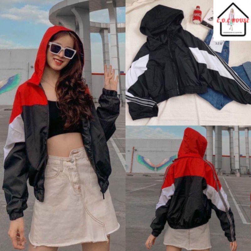 KHOÁC DÙ LỬNG TAY DƠI PHỐI SỌC TAY VÀ PHỐI MÀU CẦU VAI