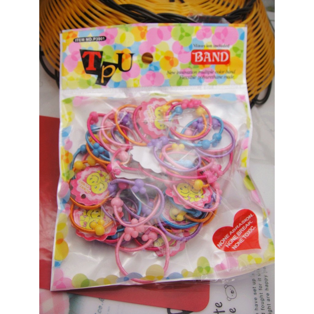 Bịch 50 thun cột tóc nhiều hình dễ thương cho các bé gái