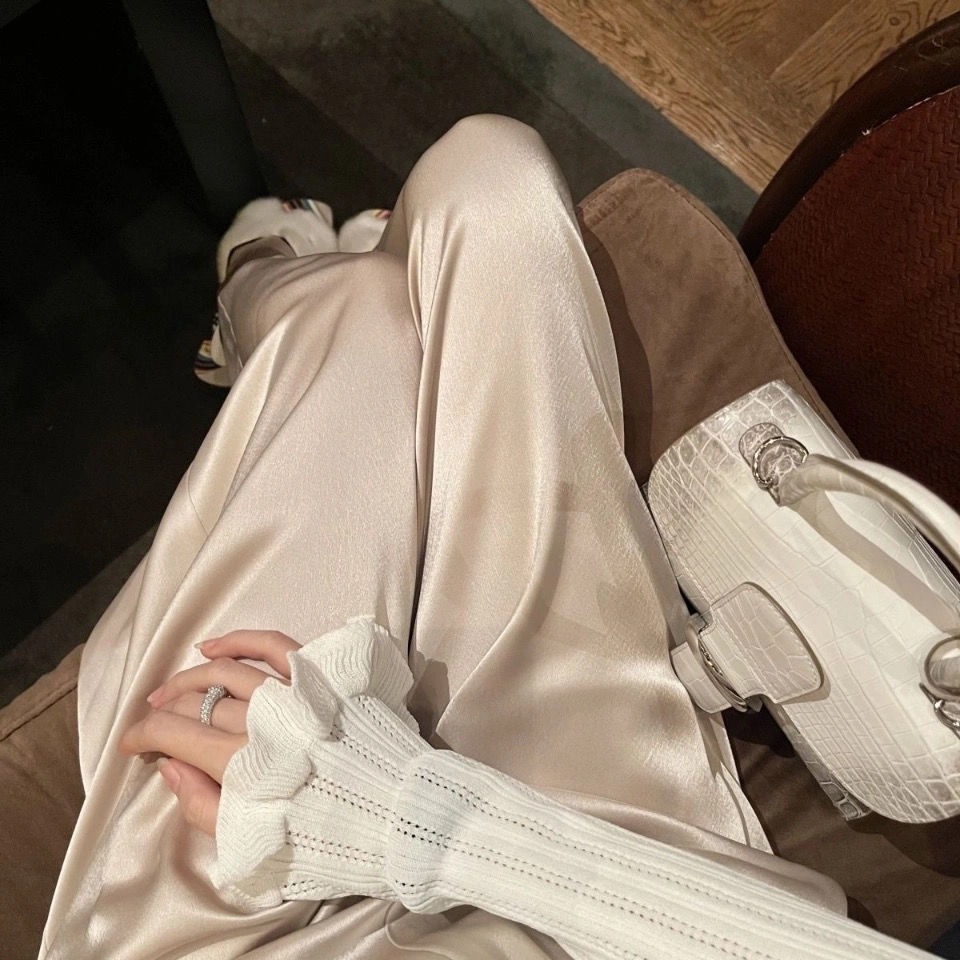 Quần Dài Ống Rộng Lưng Cao Chất Liệu Lụa Satin Size Lớn 2022 Thời Trang Cho Nữ