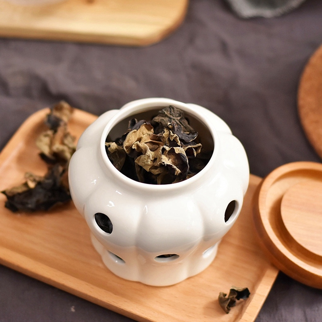 Hộp Gốm Đựng Tỏi Có Nắp Gỗ Rỗng Di Động