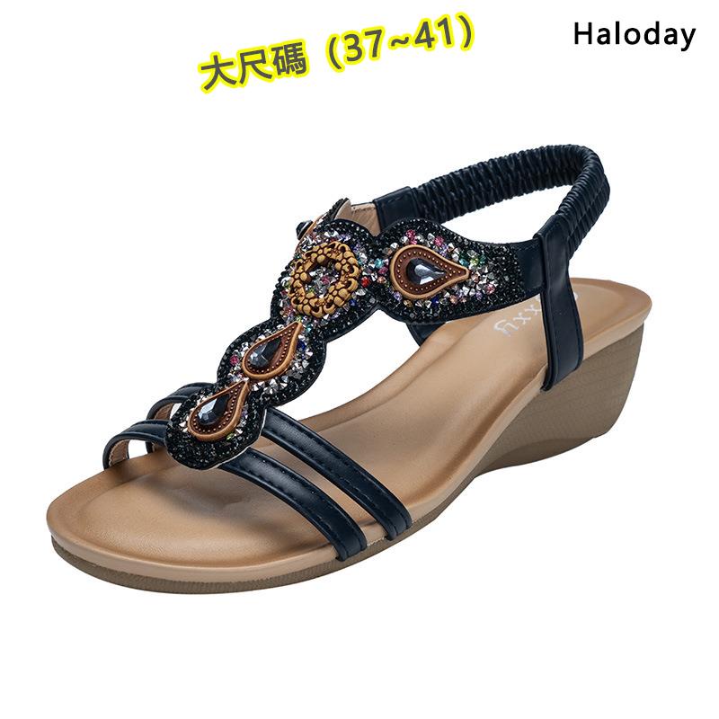 Áo thun Size lớn (37 đến 41)💗Giày sandal đế xuồng đính đá phong cách cổ điển