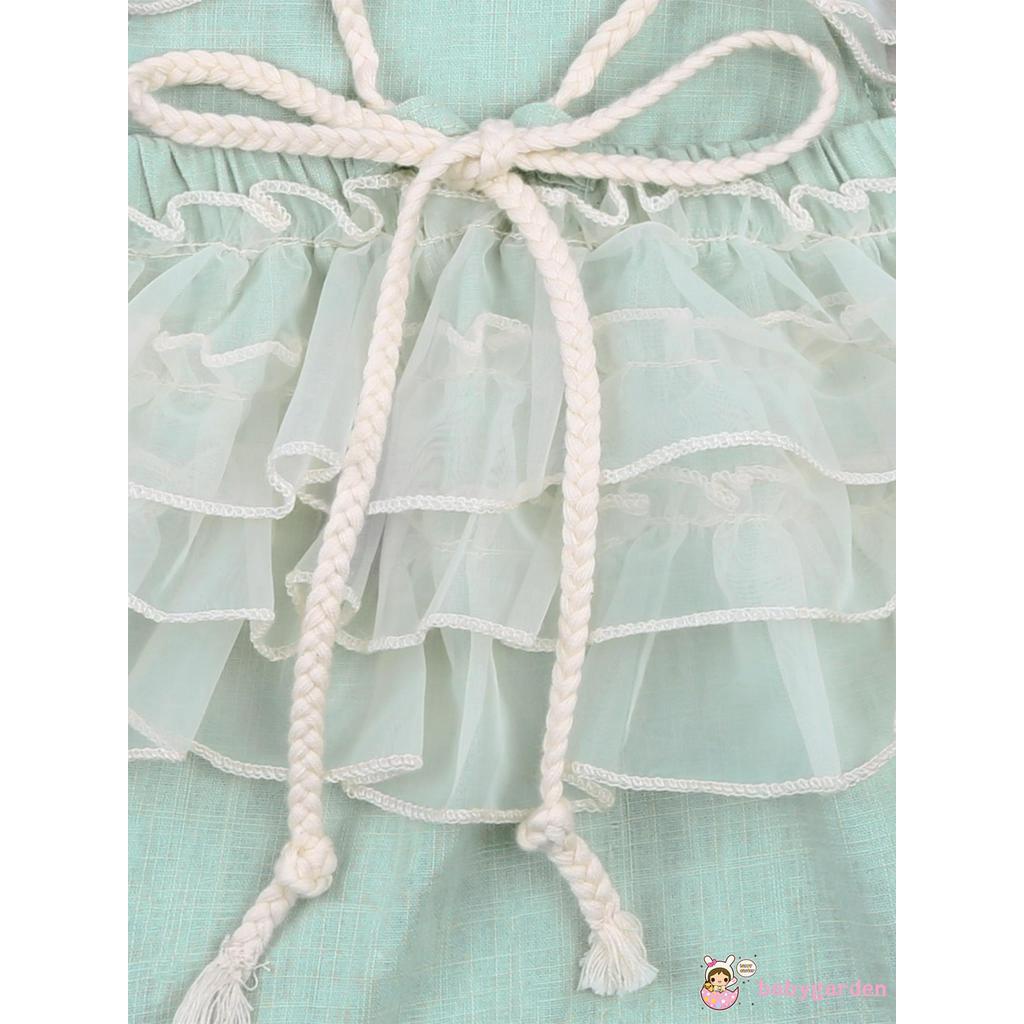 Áo liền quần cổ vuông thêu họa tiết hoa dễ thương cho bé gái